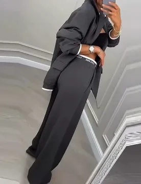 Autumn Winter Blazer Jacket Set Woman Elegant Single Button Lapel Cardigans & Wide Leg Trousers Suit Elegant Solid Office Outfit - Aliexpress - FashionsVida