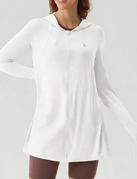 Chaqueta blanca a prueba de sol para mujer, unicolor, para senderismo, casual, de viaje, de tacto fresco con protección UV, con capucha, de longitud - Shein - FashionsVida