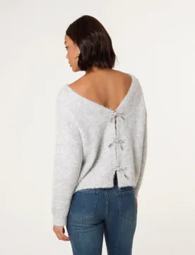 Bow Knit Cardigan - M/L / GREY - female - Blue Vanilla - FashionsVida
