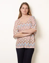 Zig Zag Metallic Bow Back Top - ONE / BEIGE - female