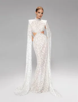 Crystals White Wrap Prom Dress Sexy Hollow High Neck Full Sleeves Lace Party Gown Formal Bridal Wedding Guest Birthday Robe - Aliexpress - FashionsVida