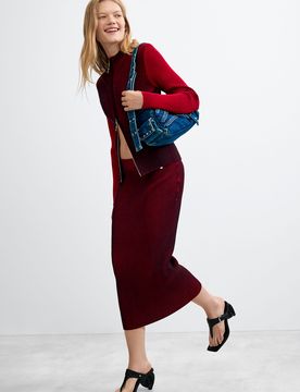 Jupe midi en maille irisée, , Rouge, S