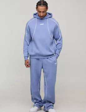 Herren Regular Fit Herren Kapuzen-Trainingsanzug mit Paspelierung Blue Größe Large - boohooMAN - FashionsVida