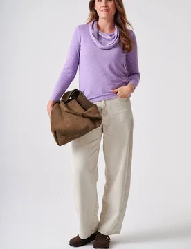 Women's Foil Print Cowl Neck Knit Top in Lilac Size: Medium - Lilac - Size: M - Anna Rose - FashionsVida