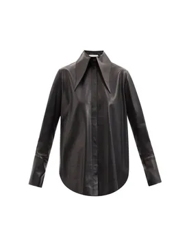 Seymour black leather dagger collar shirt - 16ARLINGTON - FashionsVida