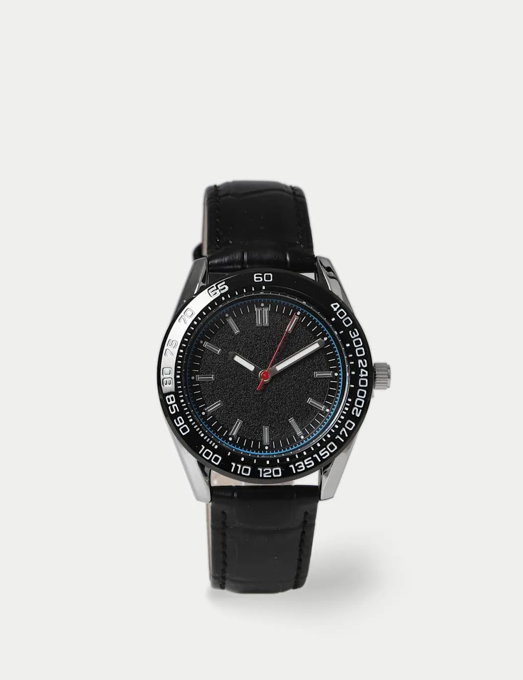 Leather Strap Dial Watch Black male - M&S - FashionsVida