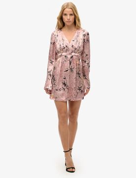 Superdry Damen Jacquard-minikleid mit Ausgestellten Ärmeln Pink - Größe: 36