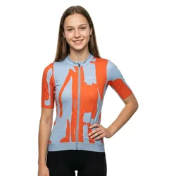 Maglia A Maniche Corte Road Print Stormy Blue / Fiesta Red