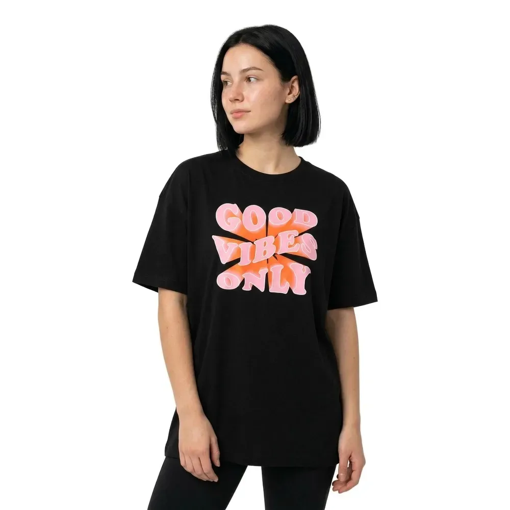 Maglietta A Maniche Corte Summer Good Vibes Only Oversized Black M - Mc Clothes - FashionsVida