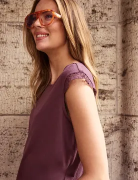 Street One Shirt mit Rundhals und Crochet Ärmeln female Lila