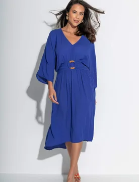 Crinkle Ring Front Midi Kaftan Beach Dress Blue female - Pour Moi - FashionsVida
