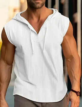 New Cotton linen Men's Vest Summer Casual Sports Comfortable breathable Men's shirt Solid color Drawstring Hooded Men's top - Aliexpress - FashionsVida