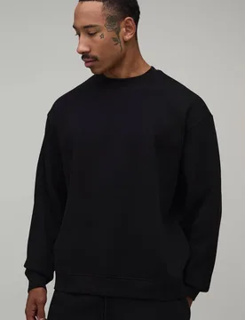 Herren Basic Oversized Rundhals-Sweatshirt Black Größe Large - boohooMAN - FashionsVida