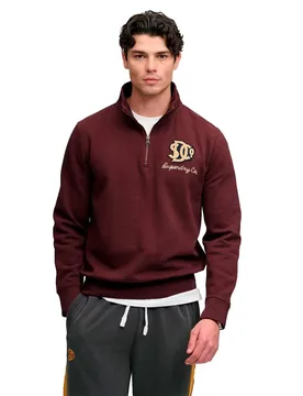 Felpa Con Mezza Zip Vintage Athletic Dark Oxblood 2XL - Superdry - FashionsVida