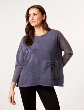 Bow Sweatshirt - S/M / DENIM - female - Blue Vanilla - FashionsVida