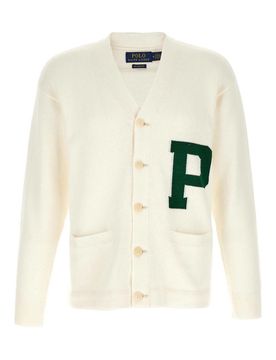 Cardigan con lettera intarsiata
