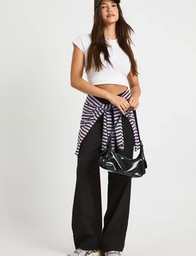 Womens Foldover Hem Wide Leg Trousers - Black - Size 14 Uk - Boohoo - FashionsVida