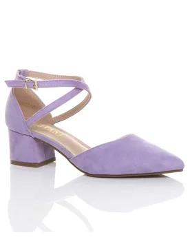 Women's Mid Block Heel Crossed Strap Pointed Toe 2 Part Heels in Lilac Size: 6 - Lilac - Size: 6 - Ajvani - FashionsVida