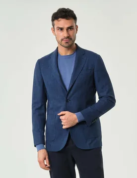 Blazer blu indaco in misto viscosa stretch effetto fiammato - Ashki.i - FashionsVida