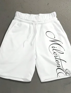 Pantalones cortos de moda con estampado de eslogan de letras en inglés escritas a mano de estilo retro americano para hombres, blanco y negro, verano - Shein - FashionsVida