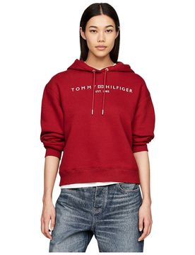 Felpa rosso magma cappuccio logo ricamato WW0WW43598