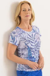 Embellished Garden Print Top - White - Size: 2XL