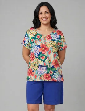 Camiseta de mujer estampada con nudo en espalda - October - FashionsVida