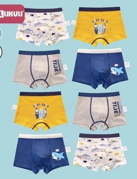 Juego de 8 piezas de ropa interior plana de algodón puro con estampado de tiburón, de moda para niños y niños pequeños. Ropa interior cómoda y s - Shein - FashionsVida