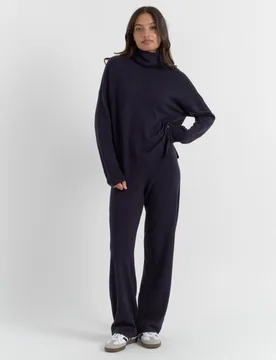 Wool Rich with Cashmere Roll Neck Relaxed Jumper Navy female - Chinti & Parker - FashionsVida