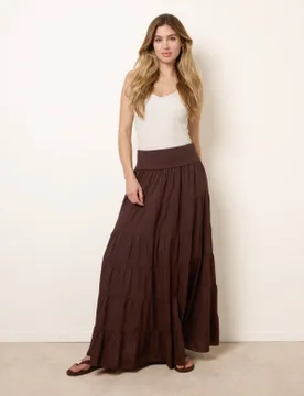 Womens Jersey Band Tiered Skirt - Chocolate - Size Small/medium - Blue Vanilla - FashionsVida