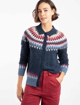 Jelena Womens Fair Isle Collar Cardigan - - Size: 12 - Weird Fish - FashionsVida