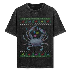 Christmas Blue Crab - Faux Ugly Christmas Sweater T-Shirt Plus Size Basic Cotton T-Shirt