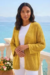 Textured Knit Cardigan Sweater - Yellow - Size: 12