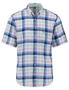 Chemise à Manches Courtes Summer Linen Check Minty Green 3XL - Fynch Hatton - FashionsVida