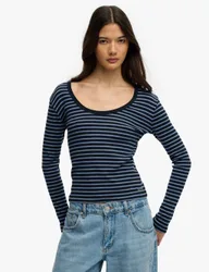 Pure Cotton Striped Scoop Neck Top Navy Mix female