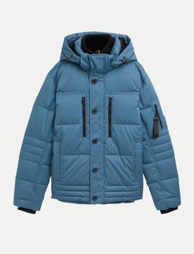 Puffer Jacke mit abnehmbarer Kapuze Blau XXL