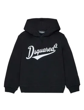 Felpa nera con cappuccio e scritta logo rossa - Dsquared2 - FashionsVida