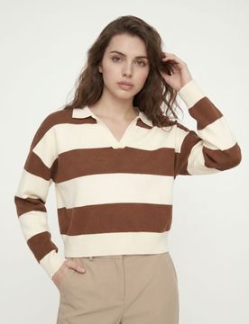 Maglione a righe con viscosa - marrone