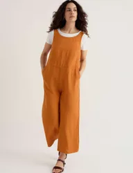 Pure Linen Sleeveless Cropped Jumpsuit Yellow female