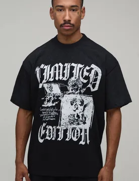 Herren Übergroßes T-Shirt Mit Renaissance-Druck Und Sprühwaschung Black Größe XS - boohooMAN - FashionsVida