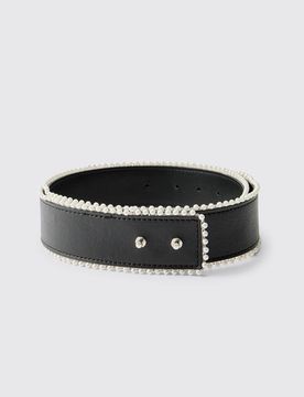 Herren Gürtel aus PU-Leder mit Perlenbesatz Black Größe XL