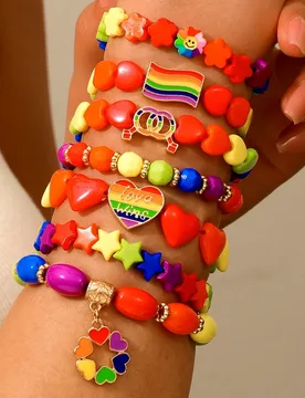 Pc/s Simple Creative Design Love Five-Pointed Star Rainbow Flag Color Simple Fashion Wind Elastic Beaded Bracelet Set for Women - Aliexpress - FashionsVida
