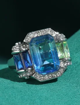 Vintage Gradual Blue Zircon Rings Antique Silver Plated Jewelry White Rhinestones Art Deco 2026 Birthday New Engagement - Aliexpress - FashionsVida