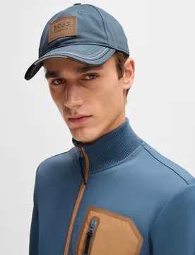 Equestrian Cap LEATHER VINTAGE PATCH nothern blue 55 - BOSS - FashionsVida