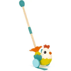 Gallina con palo madera para empujar B Toys