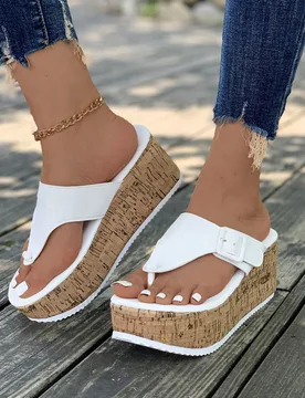 Sandalias de cuña con suela gruesa y clip para el dedo, sandalias de verano para mujer, esencial para viajes - Shein - FashionsVida