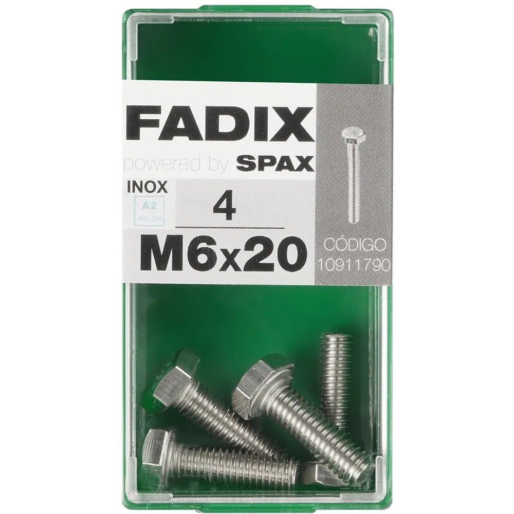 Tornillo Inoxidable Métrica Cabeza Hexagonal M6 x 20 mm - Caja 4 Uds - FADIX - FashionsVida