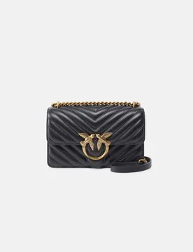 Borsa Mini Love Bag One Chevron in pelle nera con fibbia Love Birds dorata e tracolla - PINKO - FashionsVida