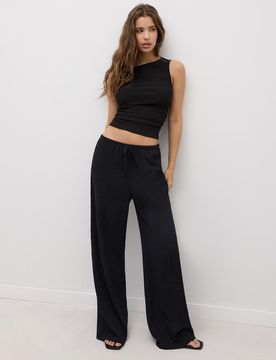 Gerade Hose in Knitteroptik Schwarz M