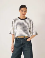 Pure Cotton Striped T-Shirt Navy Mix female